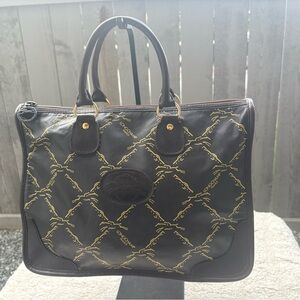 Vintage Longchamp Brown Printed Leather Tote Bag Purse